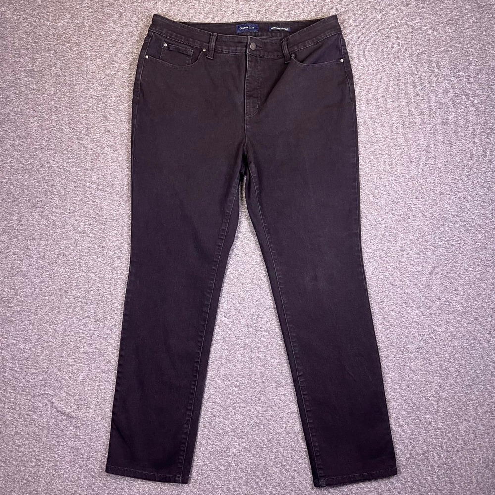 Charter Club Jeans Womens 14 Black Grunge Lexington Straight Stretch‎ Fits35x30